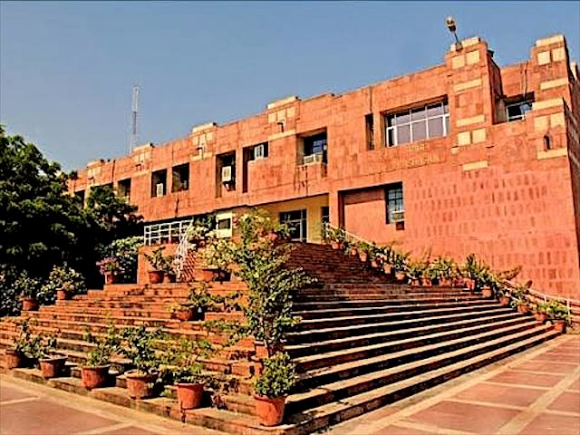 Steps with flower pots outside the JNU Administration Block
